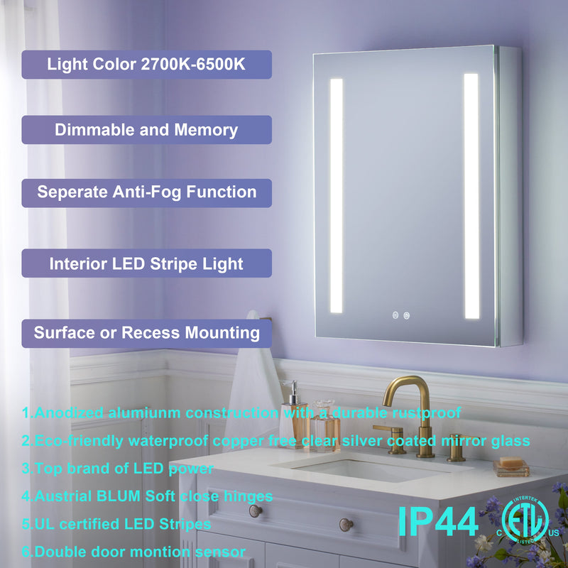 24 in. x 30 in. LED Lighted Surface/Recessed Mount Mirror Medicine Cabinet with Outlet Right Side