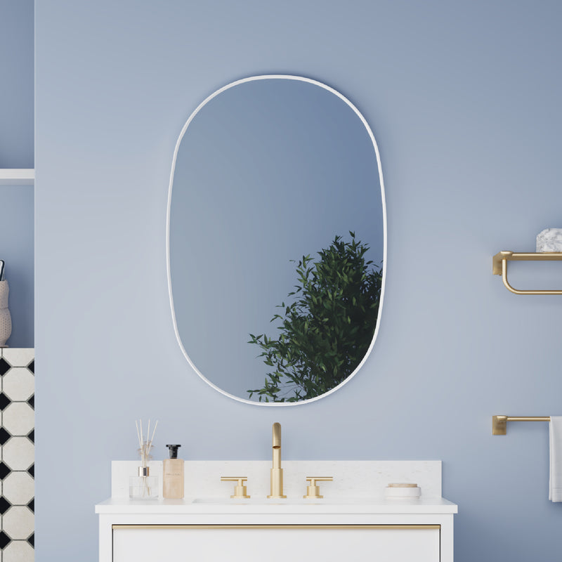 24 in. W. x 36 in. H Oval Framed Wall Bathroom Vanity Mirror in White