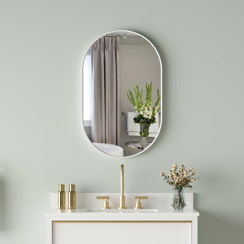 20 in. W x 32 in. H Oval Framed Wall Mount Bathroom Vanity Mirror in White