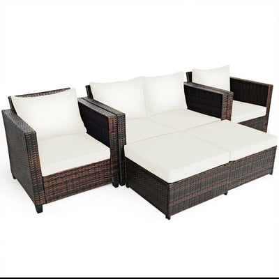 5 Pieces Patio Rattan Furniture Set with Removable Cushions