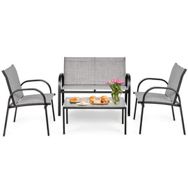 4 Pieces Patio Furniture Set with Glass Top Coffee Table