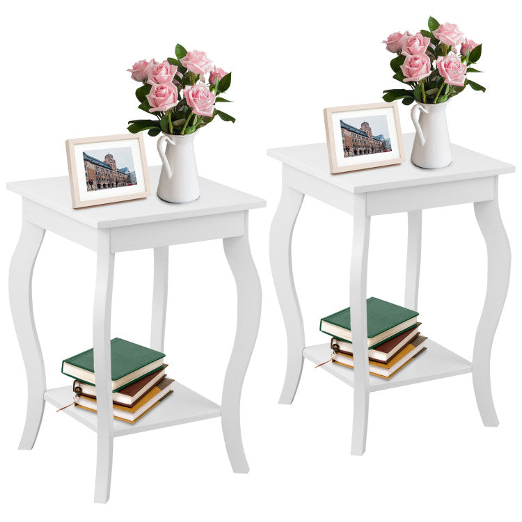 Set of 2 Side Table End Table Night Stand with Shelf