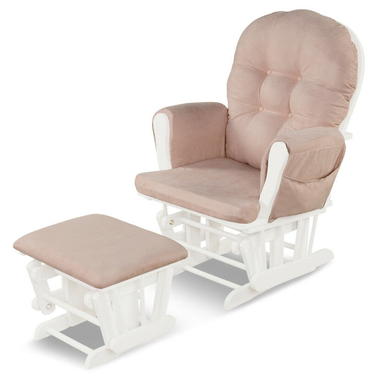 Wood Glider and Ottoman Set with Padded Armrests and Detachable Cushion