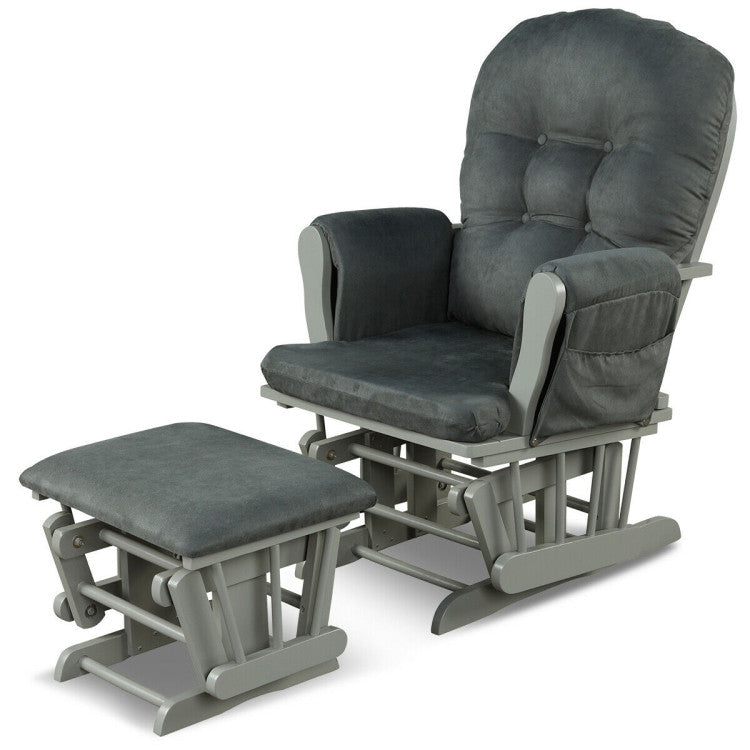 Wood Glider and Ottoman Set with Padded Armrests and Detachable Cushion