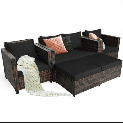 5 Pieces Patio Rattan Furniture Set with Removable Cushions