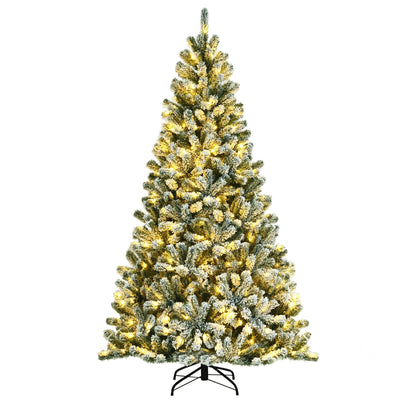 6'/ 7' /8' Pre-lit Snow Flocked Hinged Christmas Tree with Metal Stand