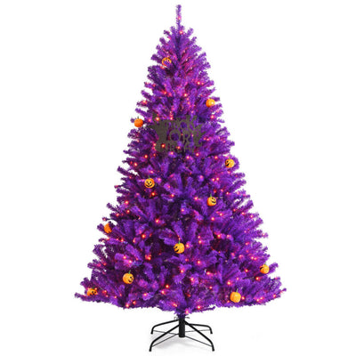 Artificial Prelit Purple Halloween Tree with Orange Lights and Pumpkin Ornaments