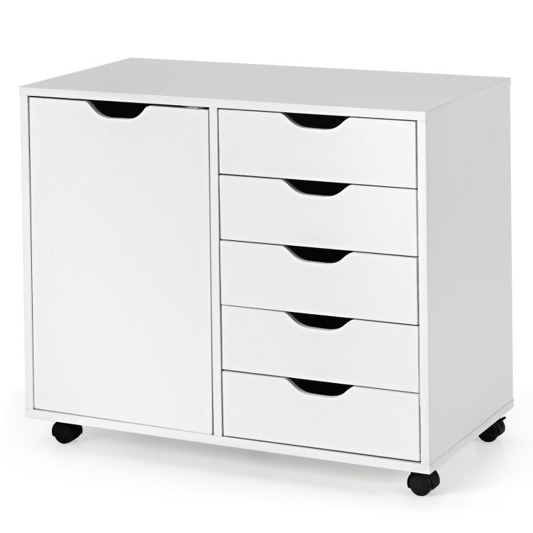 5-Drawer Rolling Storage Cart with Side Cabinet