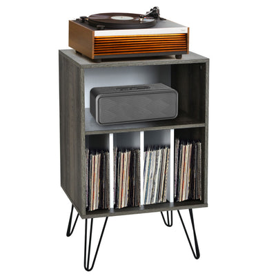 Freestanding Record Player Stand Record Storage Cabinet with Metal Legs