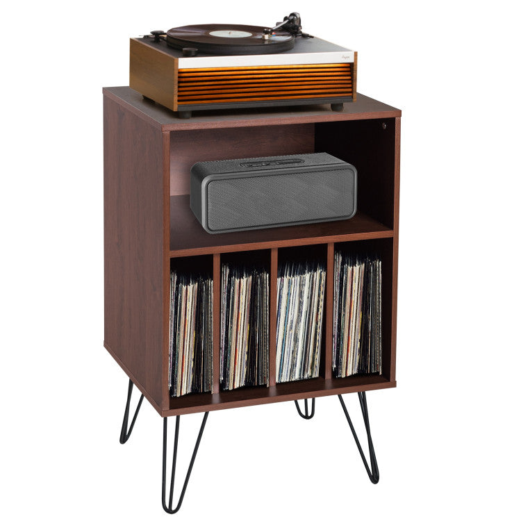 Freestanding Record Player Stand Record Storage Cabinet with Metal Legs