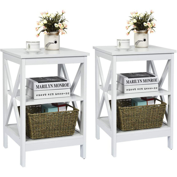 3-Tier X-Design Nightstands with Storage Shelves for Living Room Bedroom