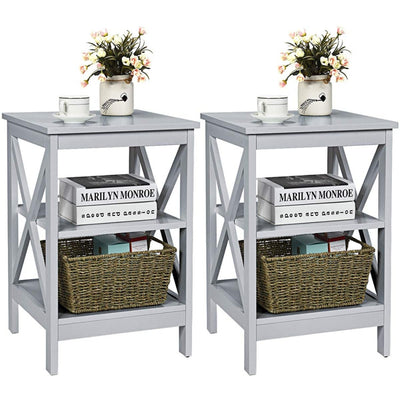 3-Tier X-Design Nightstands with Storage Shelves for Living Room Bedroom