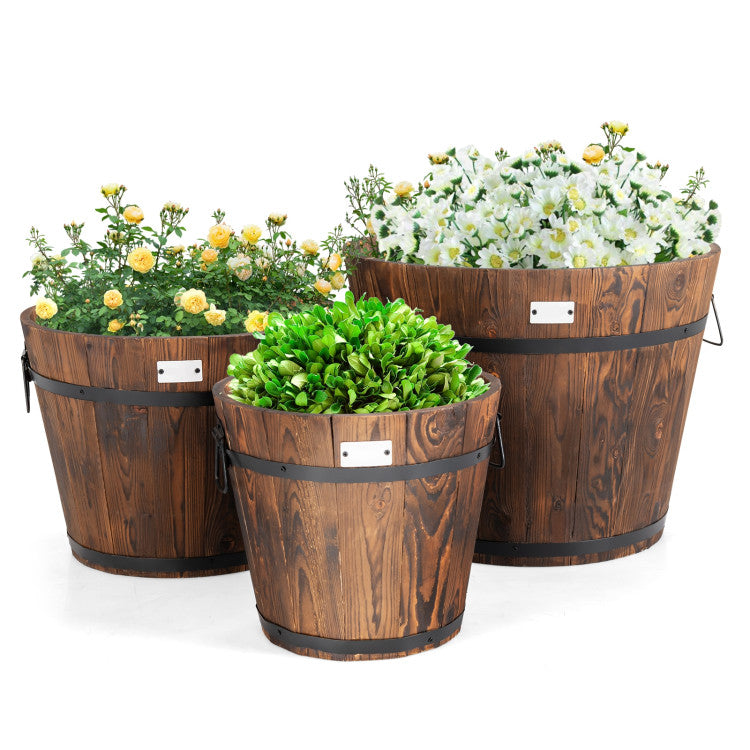 3 Pieces Wooden Planter Barrel Set with Multiple Size