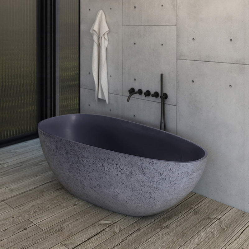 65inch Freestanding Solid Surface Soaking Bathtub for Bathroom in Cement Grey