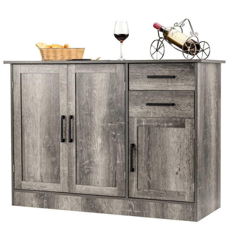 Gray Buffet Server Storage Cabinet with 2-Door Cabinet and 2 Drawers