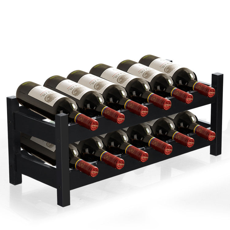 2-Tier Brown 12 Bottles Bamboo Storage Shelf  Wine Rack