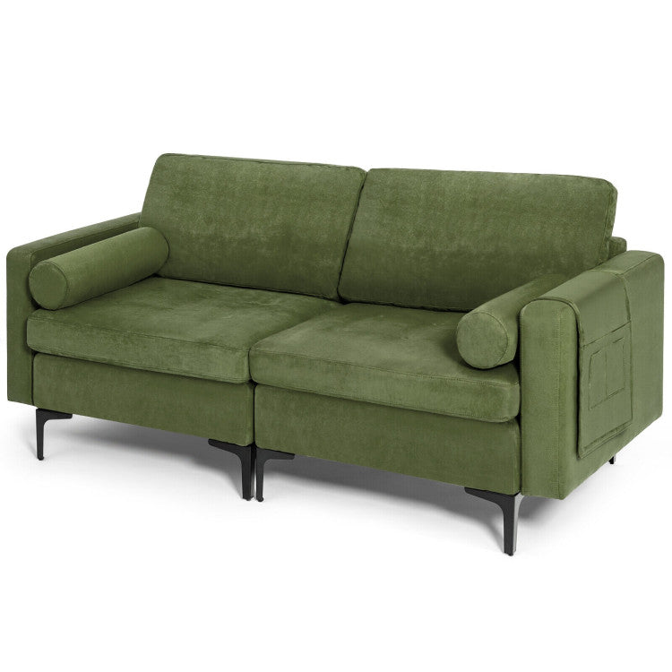 Modern Loveseat Sofa with 2 Bolsters and Side Storage Pocket