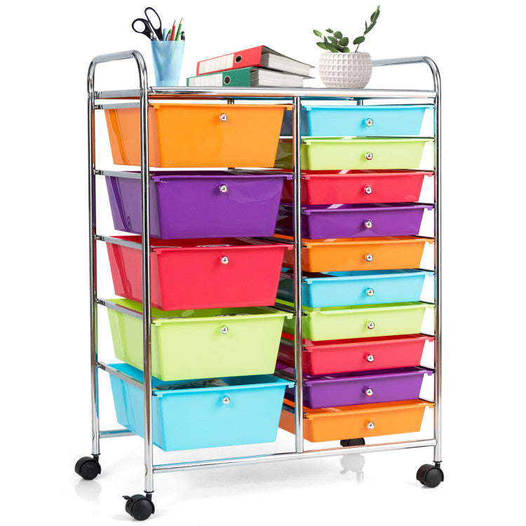 15-Drawer Utility Rolling Organizer Cart Multi-Use Storage