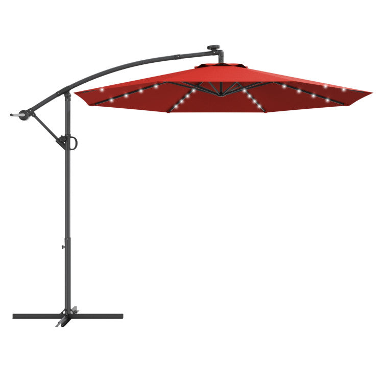 10 Feet 360° Rotation Solar Powered LED Patio Offset Umbrella without Weight Base