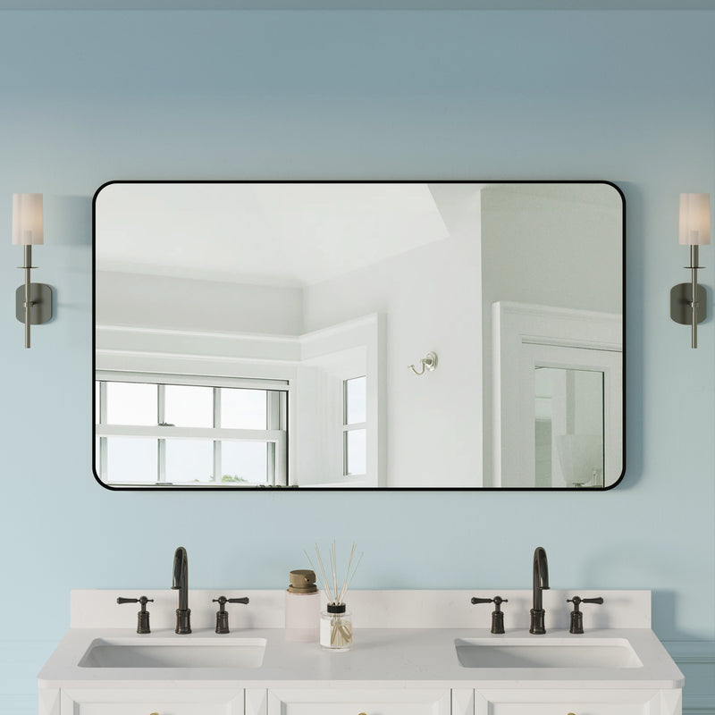 55-in W x 32-in H Black Rectangular Framed Bathroom Vanity Mirror