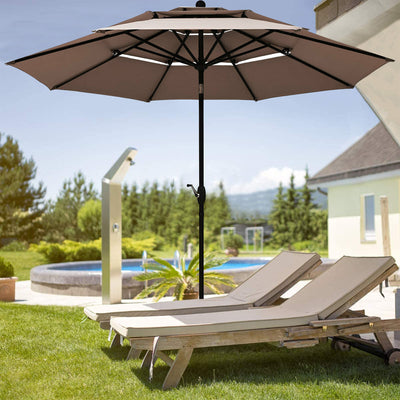 10ft 3 Tier Patio Umbrella Aluminum Sunshade Shelter Double Vented without Base