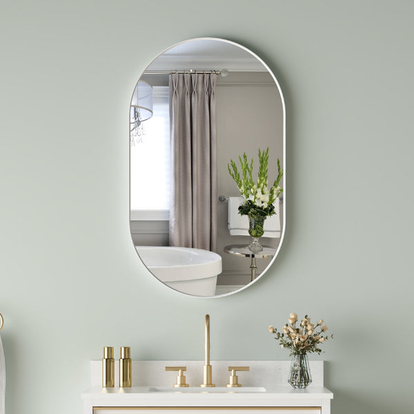 24 in. W x 40 in. H Oval Framed Wall Mount Bathroom Vanity Mirror in White