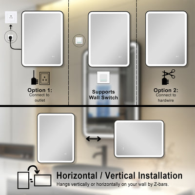 24 x 32 inch LED Bathroom Mirror, Wall Mounted Bathroom Vanity Framed Mirror with Dimmer, Anti-Fog