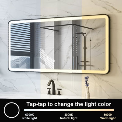 60 x 28 inch LED Bathroom Mirror, Wall Mounted Bathroom Vanity Framed Mirror with Dimmer, IP54 Enhanced Anti-Fog