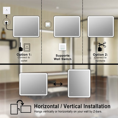 48 x 36 inch LED Bathroom Mirror, Wall Mounted Bathroom Vanity Framed Mirror with Dimmer, IP54 Enhanced Anti-Fog