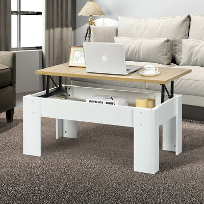 Lift Top Coffee Table Pop-UP Cocktail Table w/Hidden Compartment & Shelf Brown