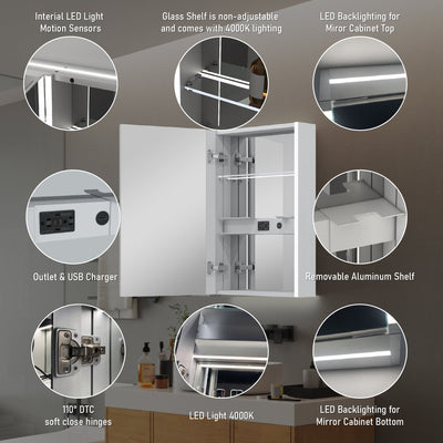 20 in. x 30 in.  Lighted LED Fog Free Surface Mount Silver Mirrored Soft Close Left Medicine Cabinet