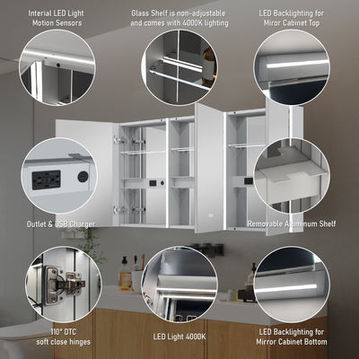 60 in. x 30 in.  Lighted LED Fog Free Surface Mount Silver Mirrored Soft Close Medicine Cabinet