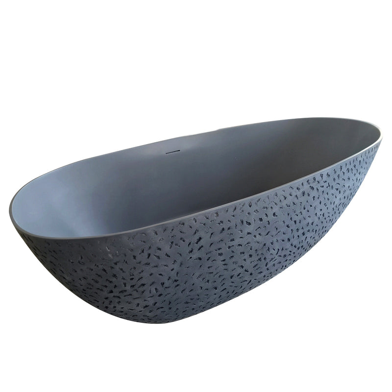 67inch Stone Resin Solid Surface Matte Flatbottom Freestanding Bathtub in Grey