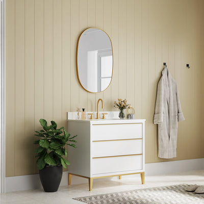 24 in. W. x 36 in. H Oval Framed Wall Bathroom Vanity Mirror in Brushed Gold