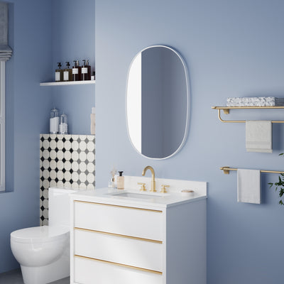 24 in. W. x 36 in. H Oval Framed Wall Bathroom Vanity Mirror in White