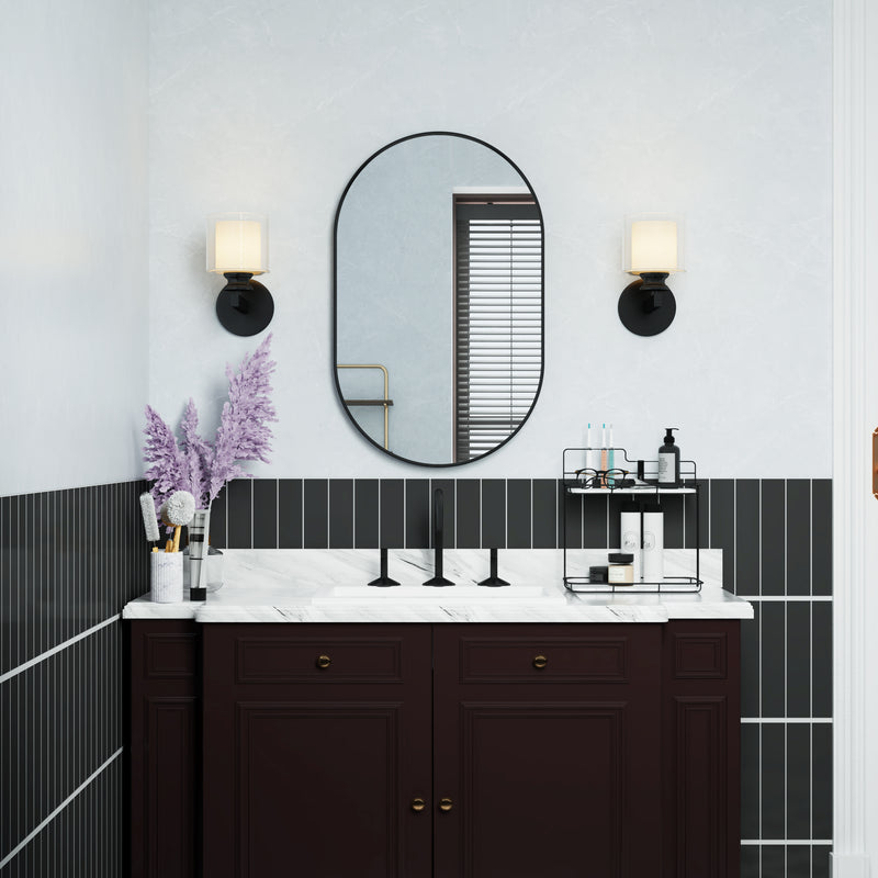 20 in. W x 32 in. H Oval Framed Wall Mount Bathroom Vanity Mirror in Matte Black