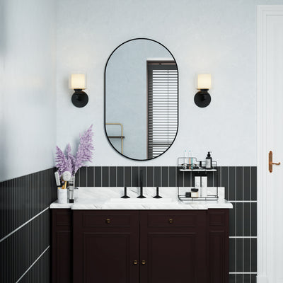 24 in. W x 40 in. H Oval Framed Wall Mount Bathroom Vanity Mirror in Matte Black