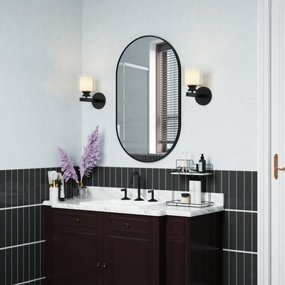 24 in. W x 40 in. H Oval Framed Wall Mount Bathroom Vanity Mirror in Matte Black