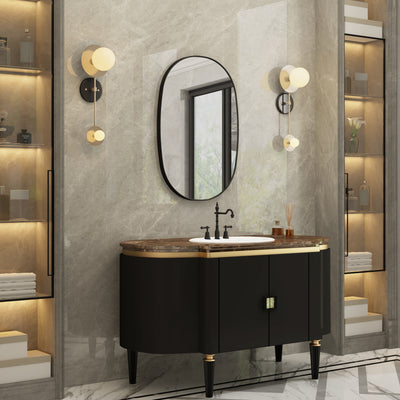 24 in. W. x 36 in. H Oval Framed Wall Bathroom Vanity Mirror in Matte Black