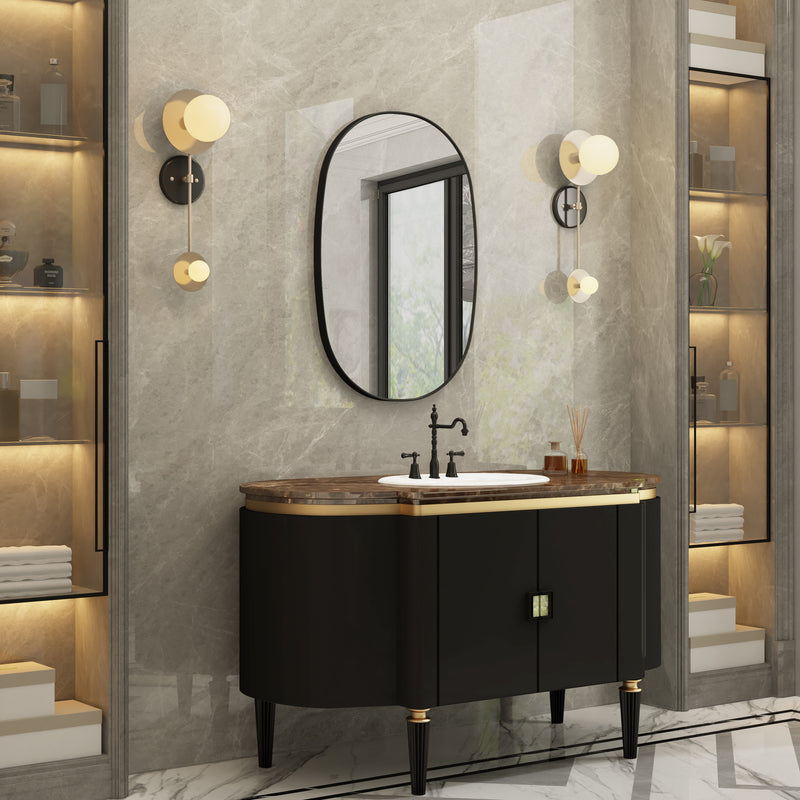 24 in. W. x 36 in. H Oval Framed Wall Bathroom Vanity Mirror in Matte Black