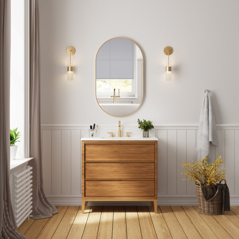 24 in. W x 40 in. H Oval Framed Wall Mount Bathroom Vanity Mirror in Brushed Gold