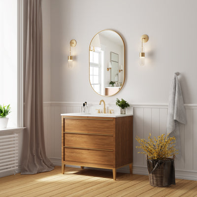 24 in. W x 40 in. H Oval Framed Wall Mount Bathroom Vanity Mirror in Brushed Gold