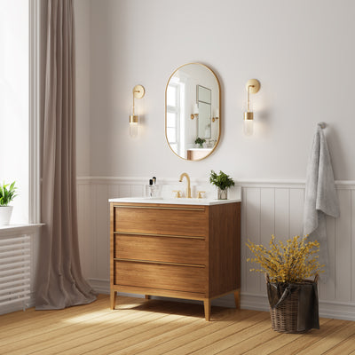 20 in. W x 32 in. H Oval Framed Wall Mount Bathroom Vanity Mirror in Brushed Gold