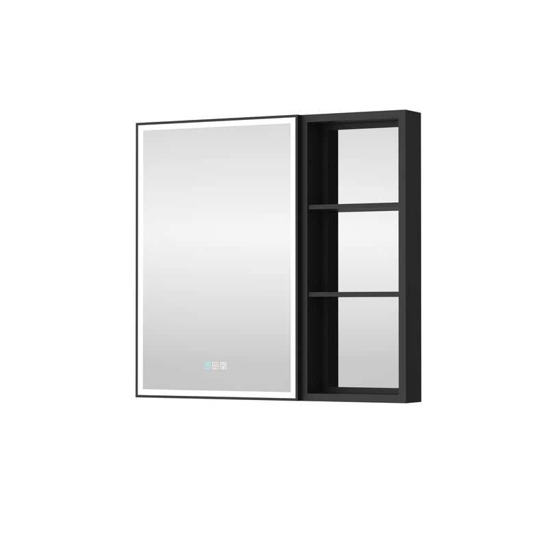 32 in. x 30 in. Black Aluminum Medicine Cabinet with Mirror and LED Light