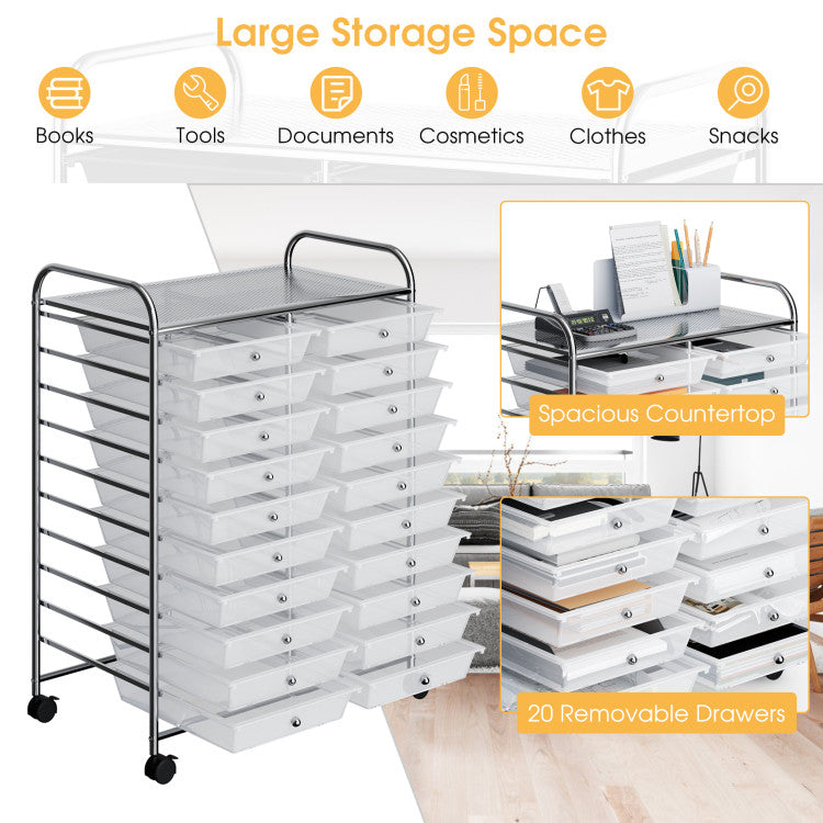 20 Drawers Rolling Storage Cart Studio Organizer