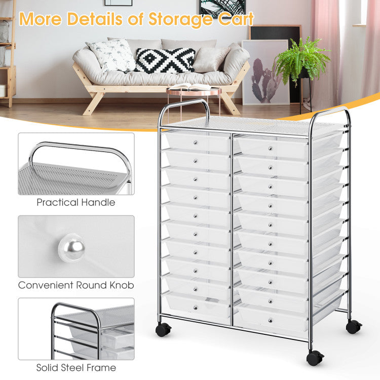 20 Drawers Rolling Storage Cart Studio Organizer