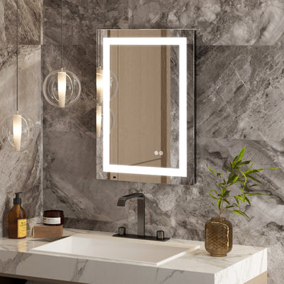 20 in. W x 28 in. H Frameless Rectangular LED Light Bathroom Mirror