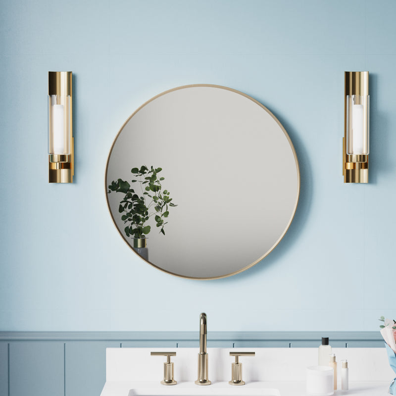 24 in. W x 24 in. H Brushed Gold Modern Bathroom Mirror Round Framed Aluminum Wall Mirror