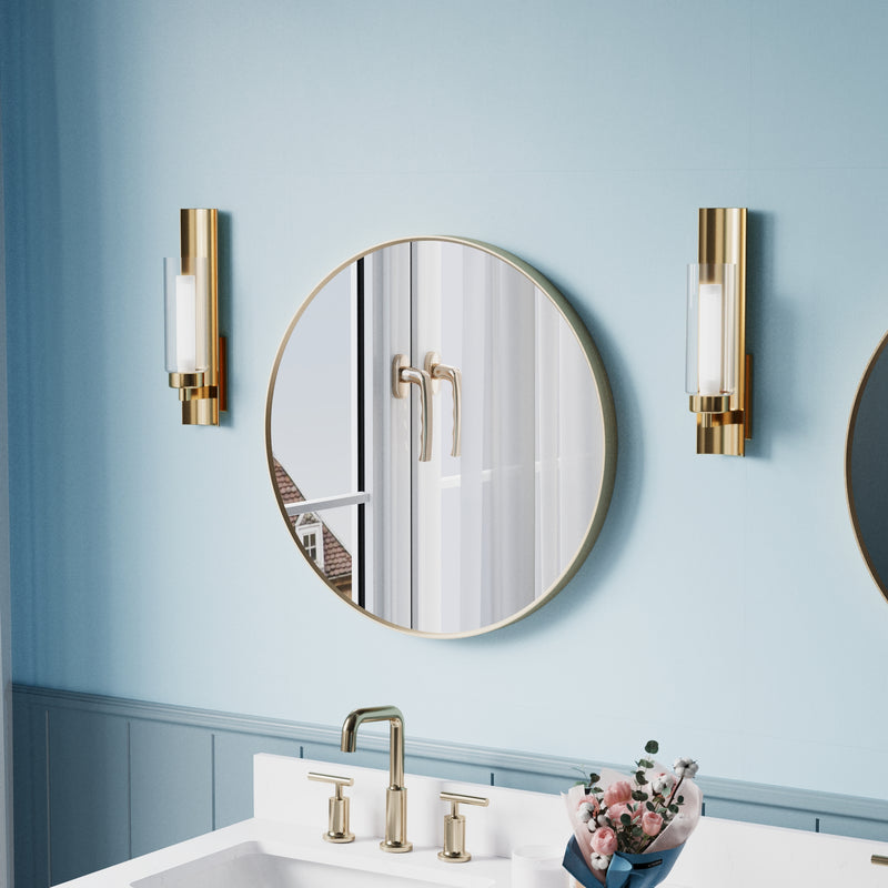 24 in. W x 24 in. H Brushed Gold Modern Bathroom Mirror Round Framed Aluminum Wall Mirror