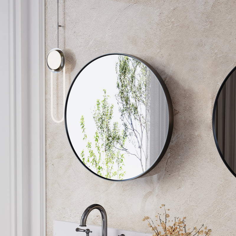 24 in. W x 24 in. H Black Modern Round Framed Aluminum Wall Mirror